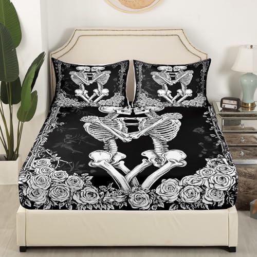 Skeleton Couple Kids Fitted Sheet Set Twin Size 1