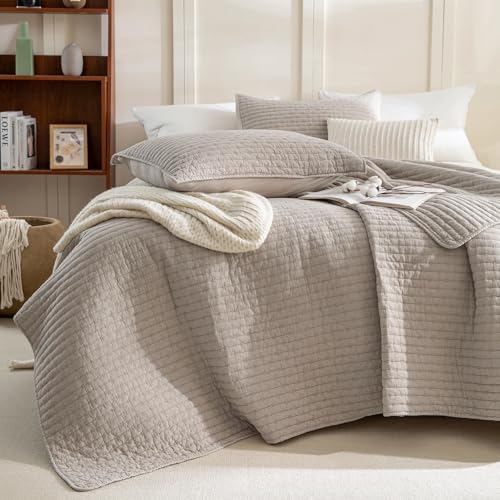 Sanracie King Size Quilt Set 3PCS Linen Crinkle