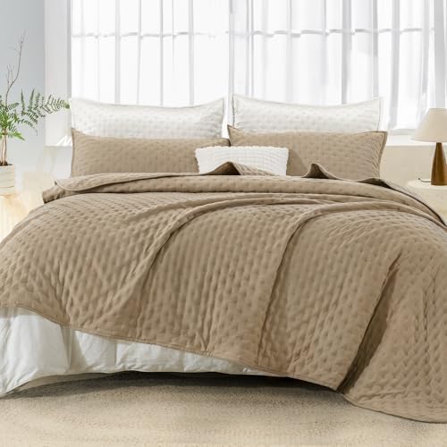 Andency Beige King Quilt Set 3pcs Lightweight Coverlet