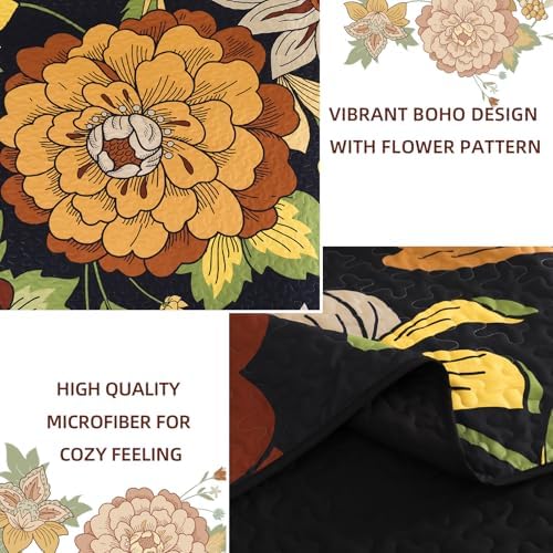 DJY Floral Quilt Set - Boho Cal King 3 Piece Bedding