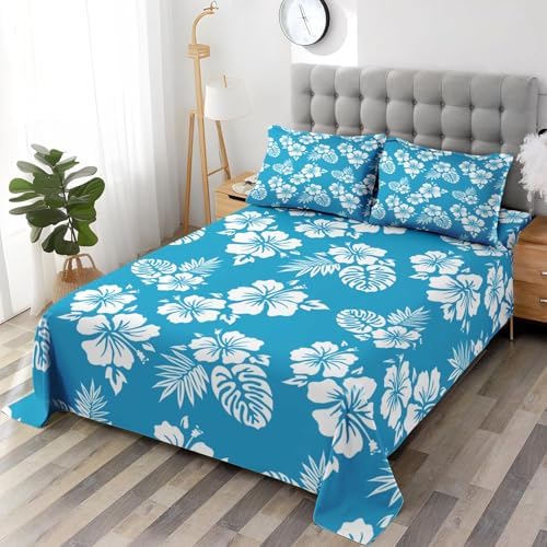 Pamnest King Size Microfiber Sheet Set with Hibiscus Pattern