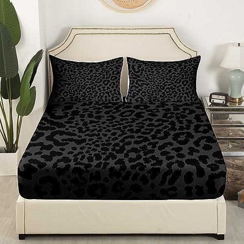 Manfei Leopard Print King Size Bed Sheet Set 4pcs