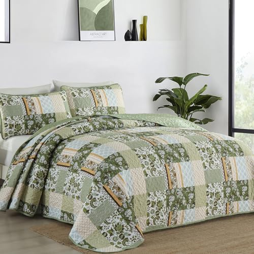 WONGS BEDDING Green Quilt Set King Size 3 Piece 1