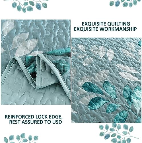 WONGS BEDDING Aqua Botanical Quilt Set Queen 3PC