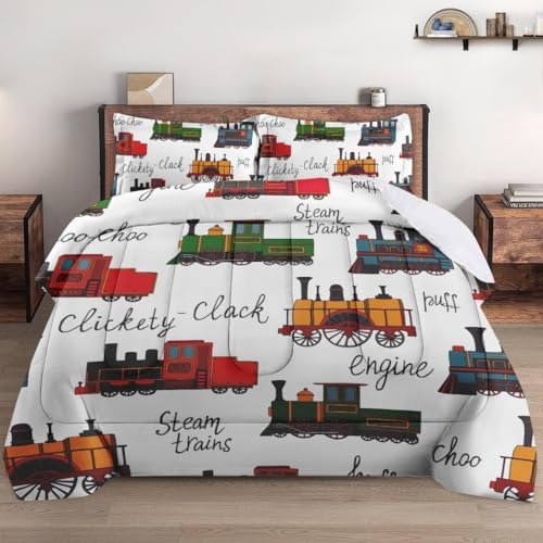 WeCozy Twin Comforter Set with Pillowcase Retro Train Design