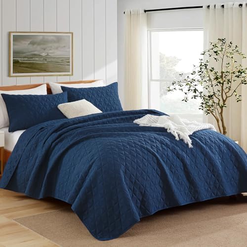 DJY Navy Blue King Size Quilt Set with Pillow Shams