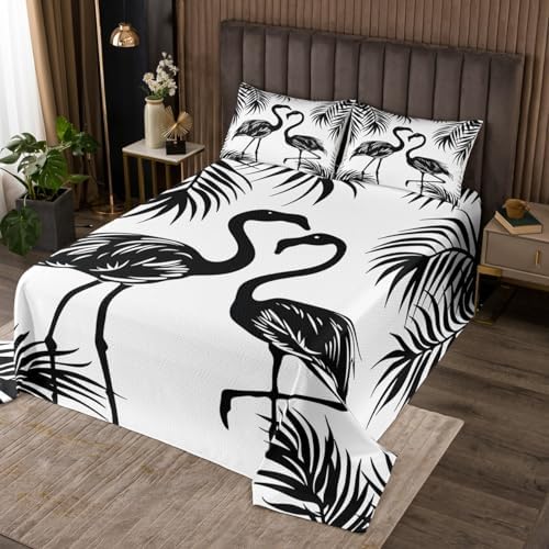 Erosebridal Flamingo Bedspread Set King Size Black and White