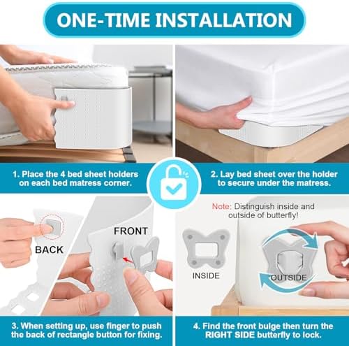 Adjustable Bed Sheet Holder with Patent Lock White