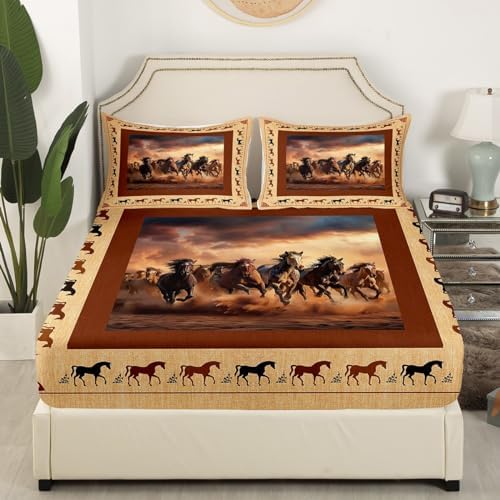 Feelyou King Size Horse Bed Sheet Set with Deep Pockets