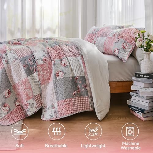 KINBEDY Oversized King Quilt Set 3 Piece Floral Patchwork