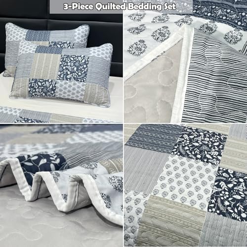 Cozyholy Alaska King Quilt Set 3 Pcs Reversible Patchwork