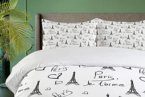 Ambesonne Paris Duvet Cover Set Twin Size Black White