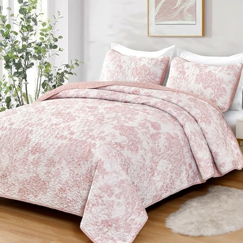 WONGS BEDDING Queen Size Quilt Set 3 Pieces Pink Floral