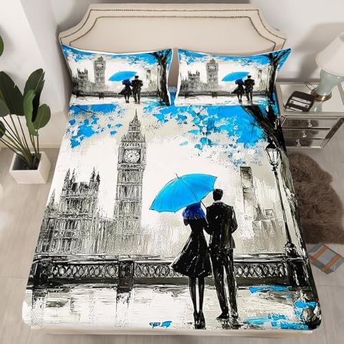 Blue Big Ben Bed Sheet Set Twin Size