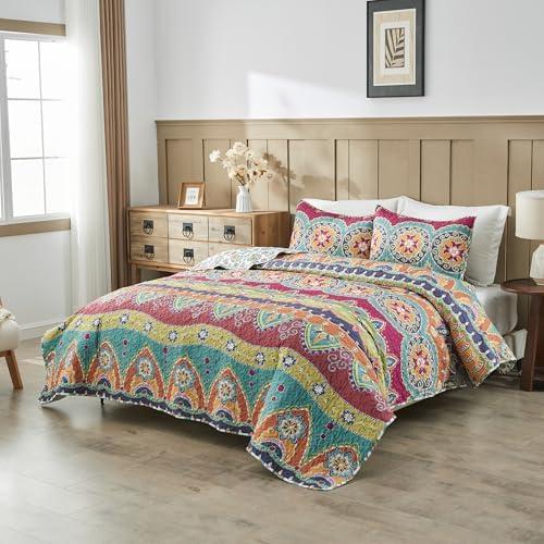 Vibrant Boho Reversible King Size Quilt Set