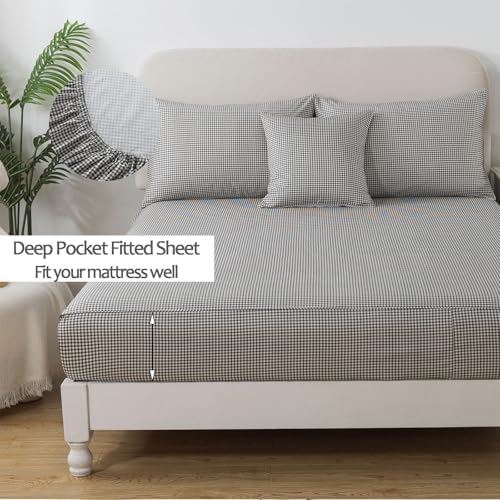 FADFAY Black Plaid Twin XL Deep Pocket Sheet Set with 2 Pillowcases