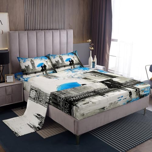 Blue Big Ben Bed Sheet Set Twin Size