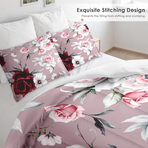 Pamnest Comforter Set King Size with Rose Flower Leaves 1