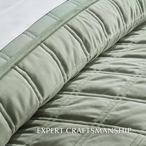EVERGRACE Velvet Quilt Set 3 Pieces King Size Sage Green