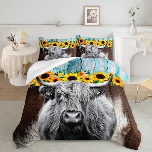 Axolotl Highland Cow Sunflowers Comforter Set Queen