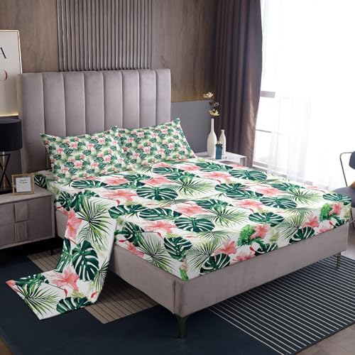 Feelyou King Size Kids Floral Palm Leaf Sheet Set
