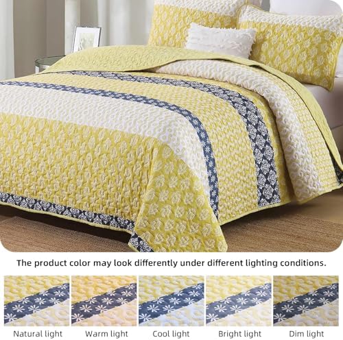 Cottolester Boho Quilt Set Queen Size Yellow Striped