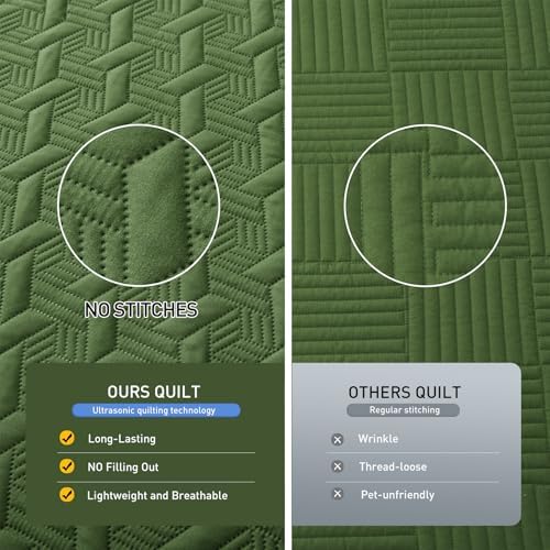 Lavsiry Olive Green Quilt Set King Size