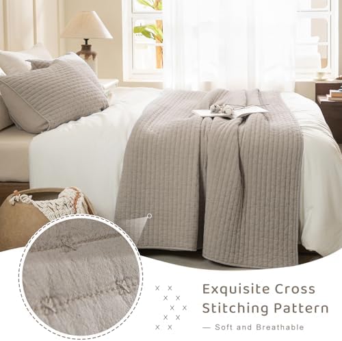 Sanracie King Size Quilt Set 3PCS Linen Crinkle