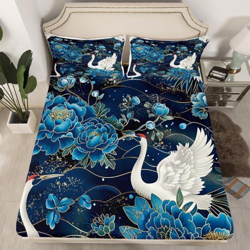 Feelyou Kids Japanese Cranes King Size Sheet Set