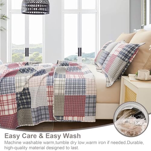 Ycosy King Size Plaid Quilt Set with 2 Pillow Shams 1