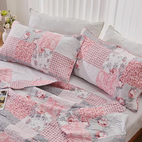 KINBEDY Oversized King Quilt Set 3 Piece Floral Patchwork