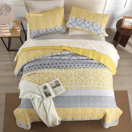 DJY Queen Size Boho Quilt Set with Pillowcases
