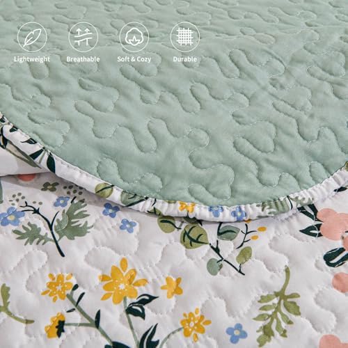 LEAONME 3-Piece Queen Quilt Set Floral Printed Bedspread