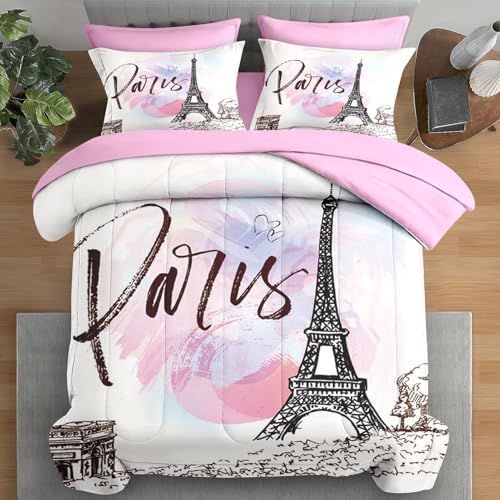 Pamnest Comforter Set King Size with Eiffel Tower Design