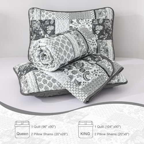 WONGS BEDDING Grey Patchwork Quilt Set King Size 3 Pieces