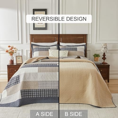 SahSahCasa 128x120 Plaid Cal King Bedspread Set
