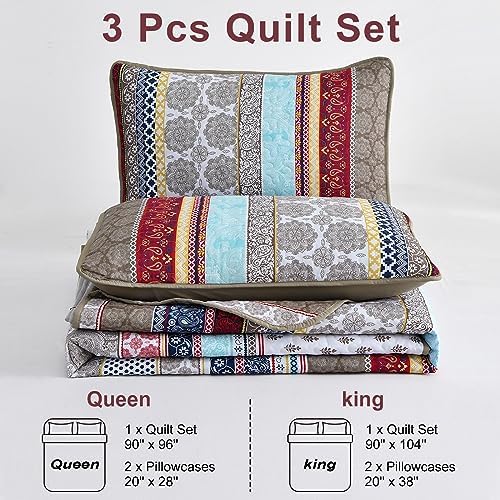 WONGS BEDDING Boho Queen Quilt Set 3 Piece