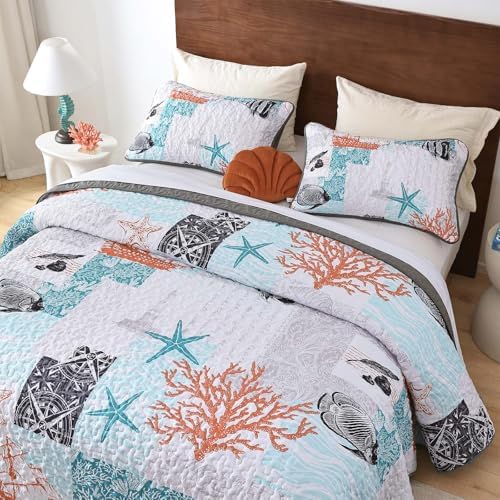 Djoymock Coastal King Quilt Set 3 Piece