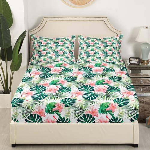 Feelyou King Size Kids Floral Palm Leaf Sheet Set