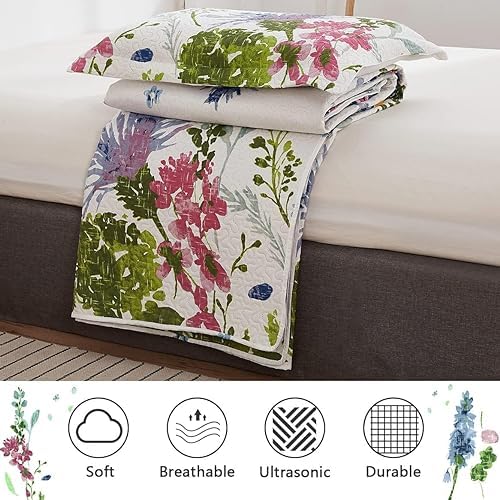Green Essen Lightweight Botanical Bedspread Set King Size