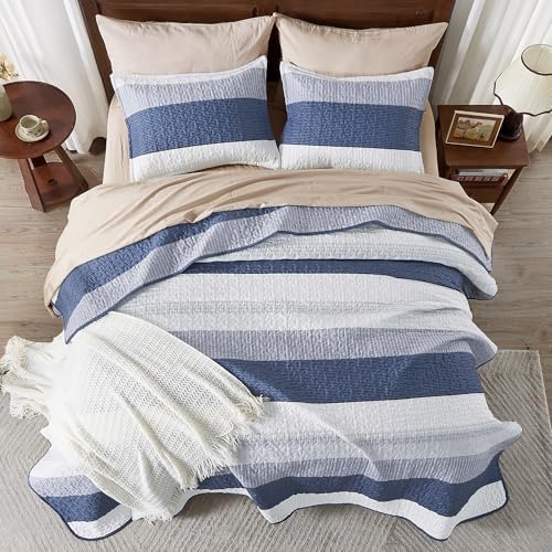 Andency Mineral Blue Striped Quilt Set with Pillowcases