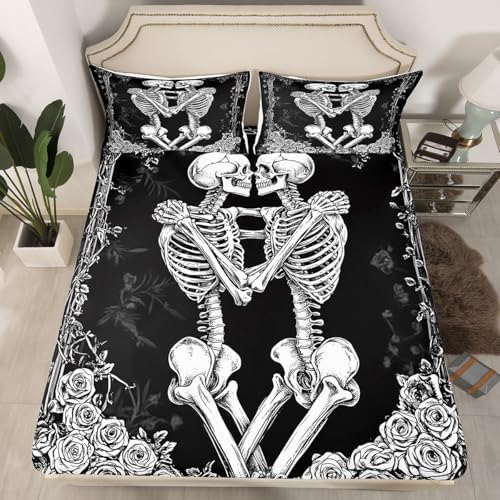Skeleton Couple Kids Fitted Sheet Set Twin Size 1
