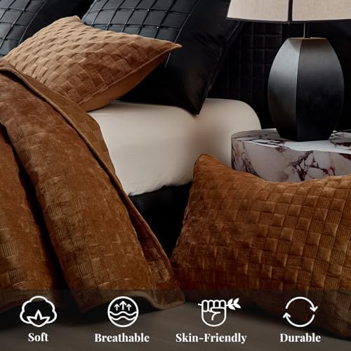 WARMDERN Luxury Velvet Quilt Queen Size Set