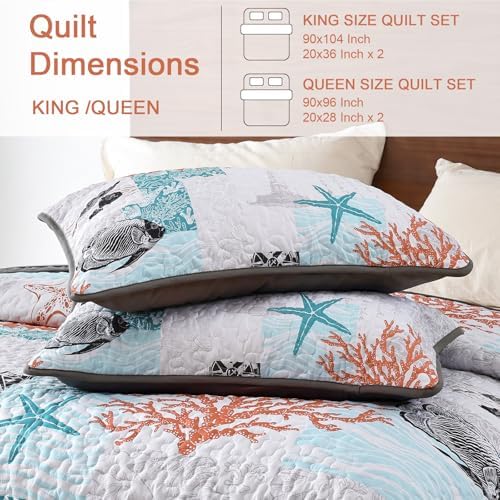 Djoymock Coastal King Quilt Set 3 Piece