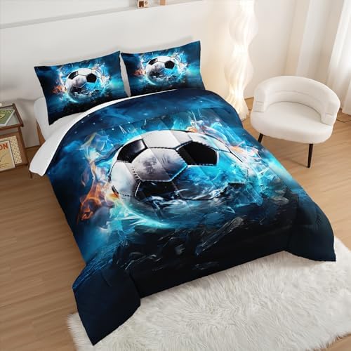 UEVBF Soccer Comforter Set Queen Size with Football Design