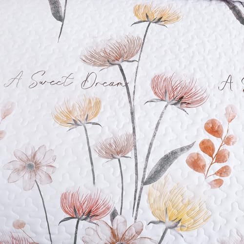 Dinjoy Floral King Quilt Set 3 Pieces Burnt Orange Yellow