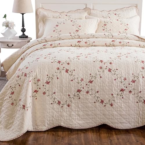 ROOMLIFE Floral Leaves 3D Embroidery Quilt Set 3 PCS