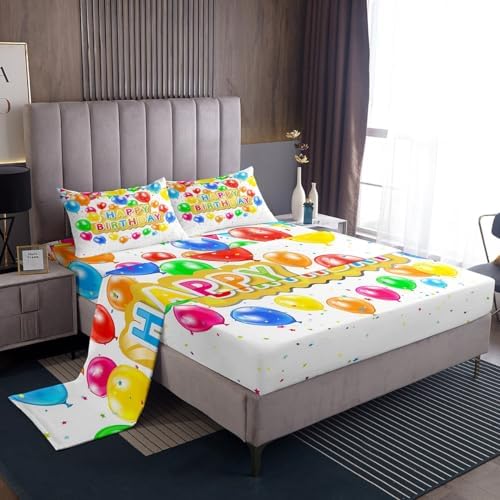 jejeloiu Happy Birthday Balloon Print Sheet Set