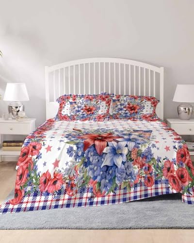 Boanket 4th of July Floral Full Sheet Set 4 Piece