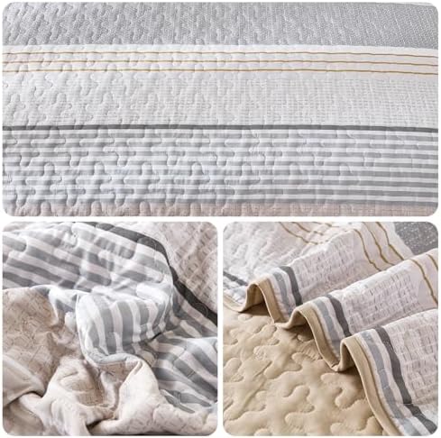 Dintszyayue Khaki Grey Queen Quilt Set 3 Piece
